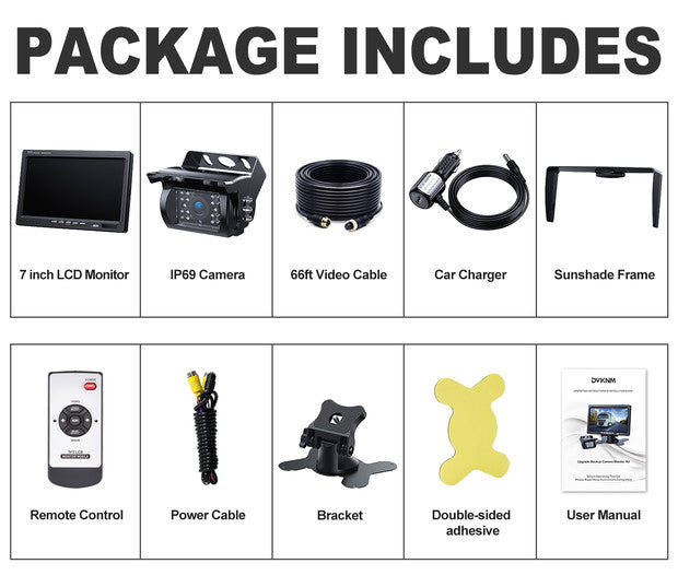 DVKNM Upgrade Backup Camera Monitor Kit,7-inch LCD-HD,IP69 Waterproof Rearview Reversing Rear View Camera Monitor Truck/Trailer/Semi-Trailer/Box Truck/RV/Pickup Truck/— HD Transmission—(TZ101)