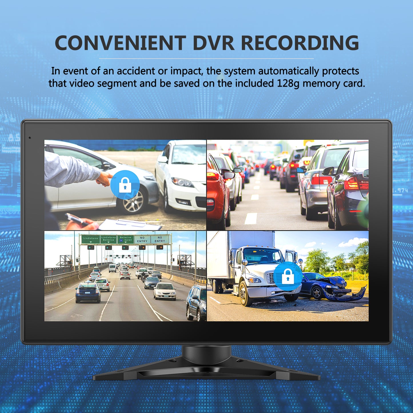 DVKNM 4K RV Backup Camera System for Truck Car Trailer,10.1" Quad Split Touch Screen Monitor,1080P HD Rear View Camera with DVR Recording,Bluetooth Music,USB Video Play,Night Vision,IP69K Waterproof