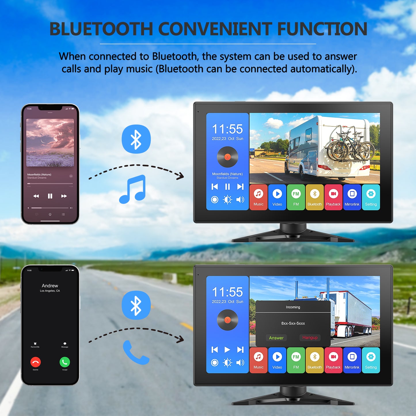 DVKNM 4K RV Backup Camera System for Truck Car Trailer,10.1" Quad Split Touch Screen Monitor,1080P HD Rear View Camera with DVR Recording,Bluetooth Music,USB Video Play,Night Vision,IP69K Waterproof