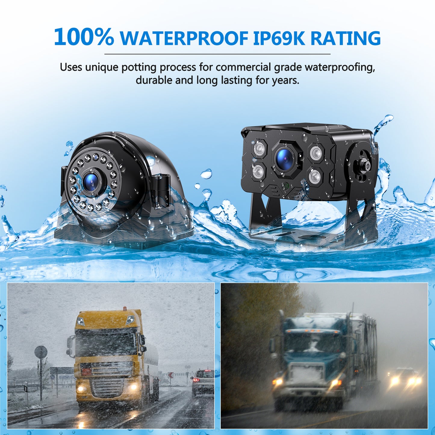 DVKNM 4K RV Backup Camera System for Truck Car Trailer,10.1" Quad Split Touch Screen Monitor,1080P HD Rear View Camera with DVR Recording,Bluetooth Music,USB Video Play,Night Vision,IP69K Waterproof