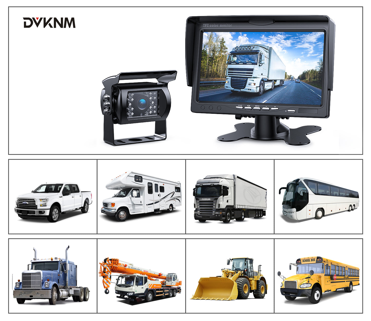 DVKNM Upgrade Backup Camera Monitor Kit,7-inch LCD-HD,IP69 Waterproof Rearview Reversing Rear View Camera Monitor Truck/Trailer/Semi-Trailer/Box Truck/RV/Pickup Truck/— HD Transmission—(TZ101)