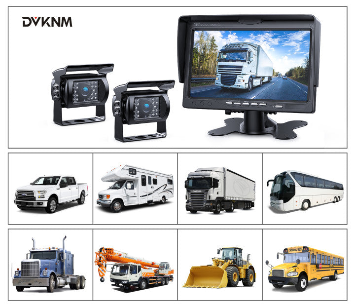 DVKNM Upgrade Dual Backup Camera Monitor Kit,7-inch LCD-HD,IP69 Waterproof Rearview Reversing Rear View Camera Monitor Truck/Trailer/Semi-Trailer/Box Truck/RV/Pickup Truck/— HD Transmission—(TZ102)