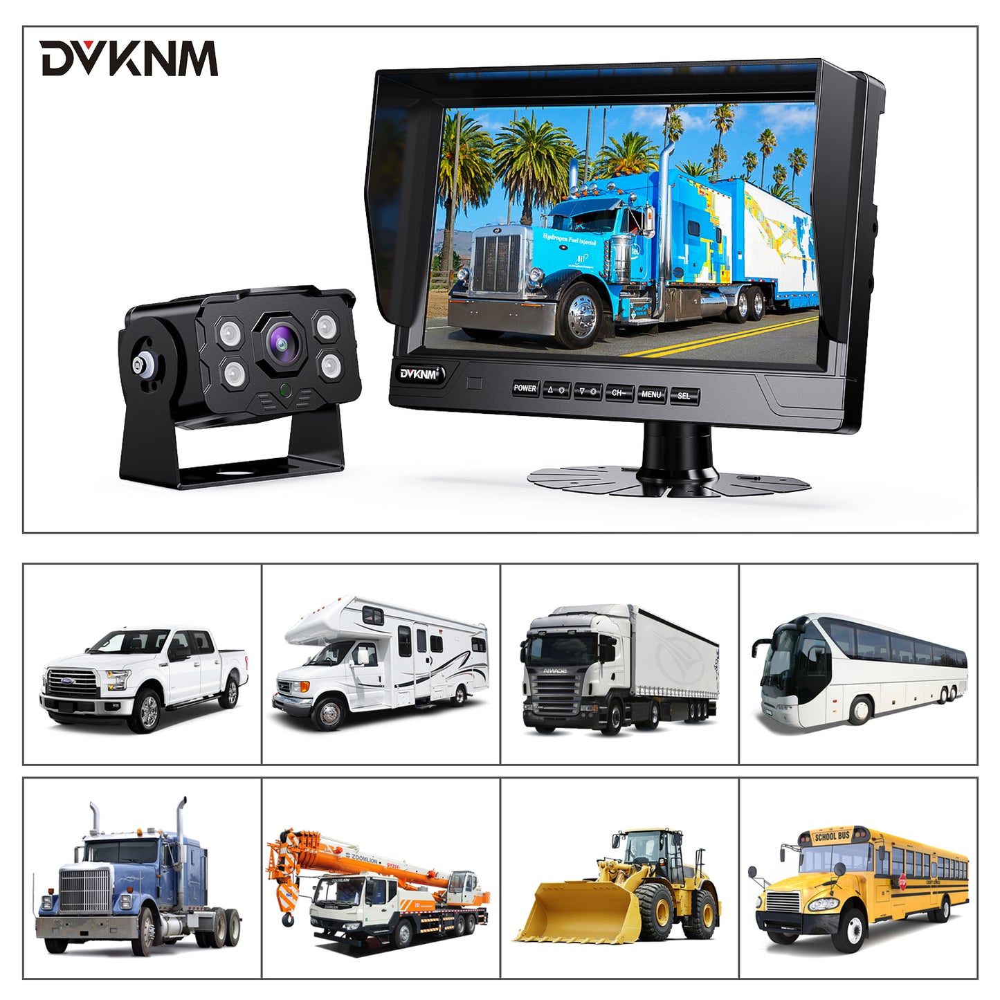 DVKNM Ultimate 9" AHD-IPS Monitor 1080P HD-DVR Recording,Backup Camera Complete Kit for Car, Truck, RV, IP69K Waterproof Camera, Sharp Rear View, Split Image, Included SD Card, Easy DIY Install