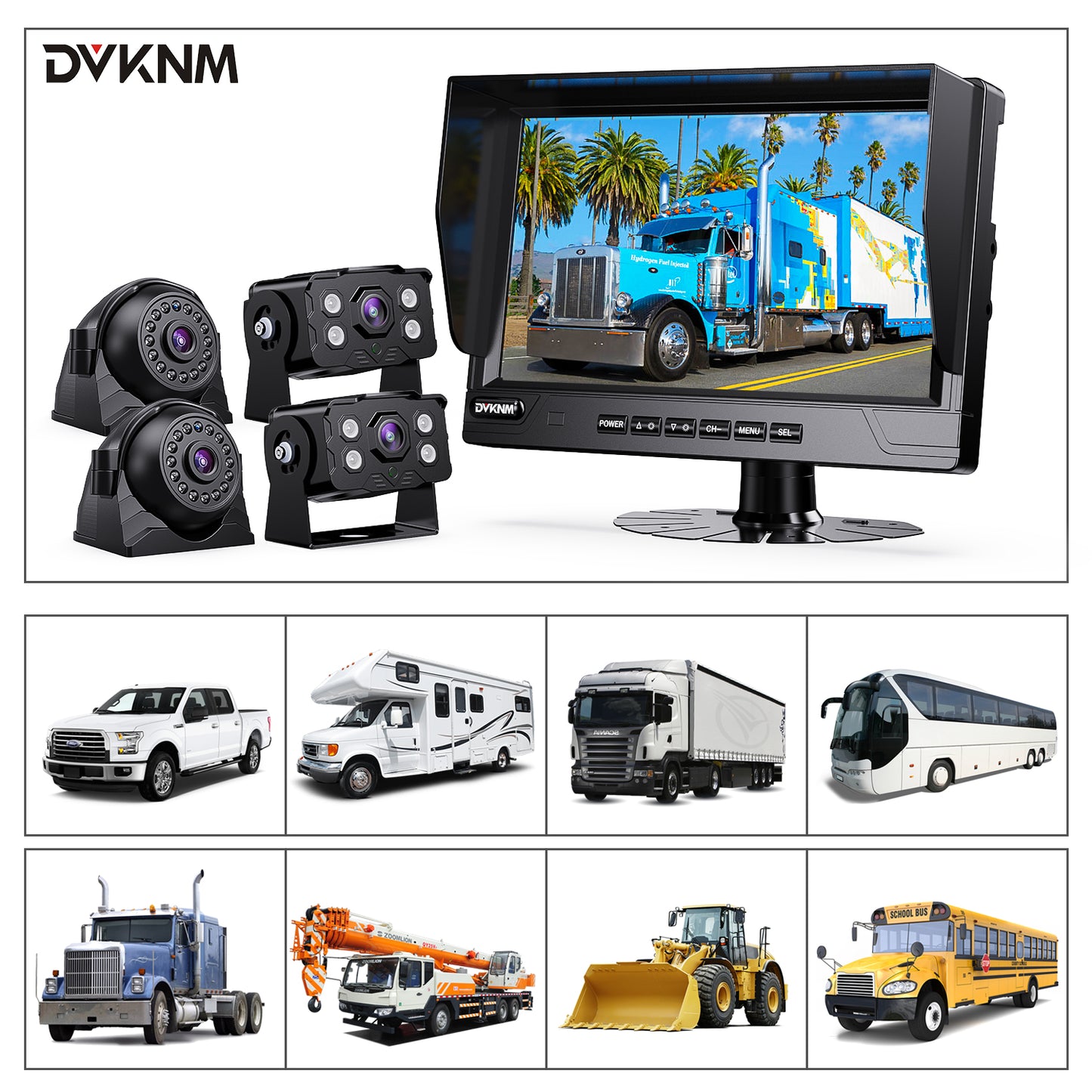 DVKNM Ultimate 9"AHD-IPS Monitor 1080P HD-DVR Recording,Quad Split Backup Camera Complete Kit for Car, Truck, RV, IP69K Waterproof Camera,Sharp Rear View,Split Image,Included SD Card, Easy DIY Install
