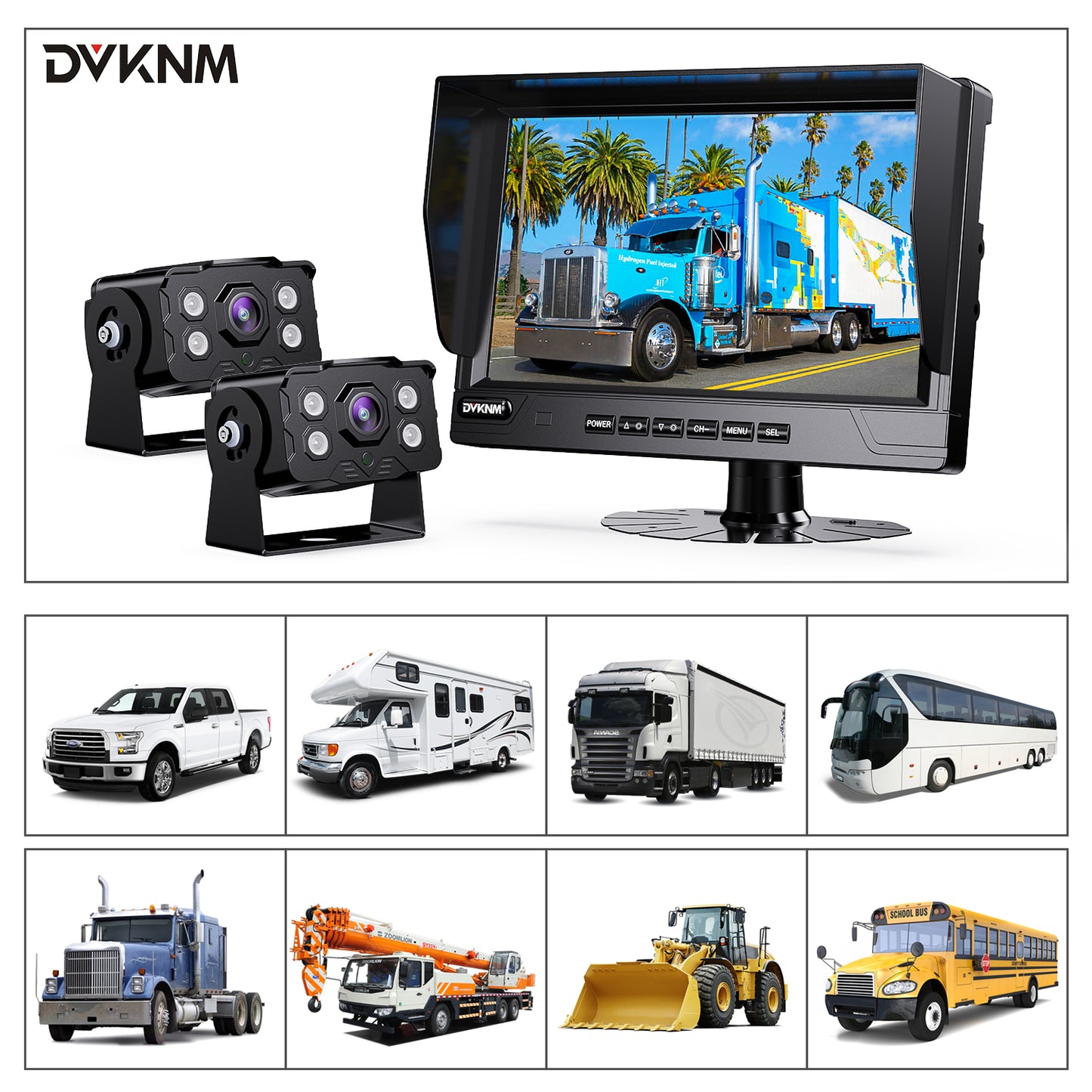 DVKNM Ultimate 9"AHD-IPS Monitor 1080P HD-DVR Recording, Dual Split Backup Camera Complete Kit for Car, Truck, RV,IP69K Waterproof Camera,Sharp Rear View,Split Image,Included SD Card, Easy DIY Install